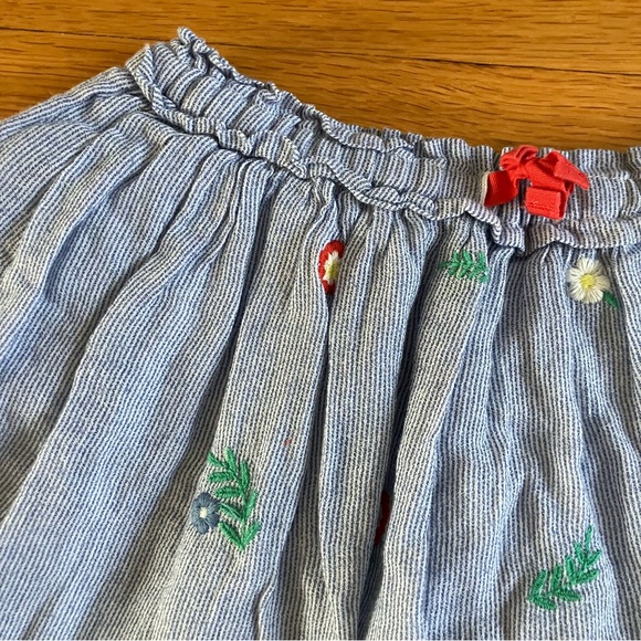 Mini Boden Blue Seersucker Embroidered Flower Lined Cotton Skirt 7-8 - Picture 2 of 6